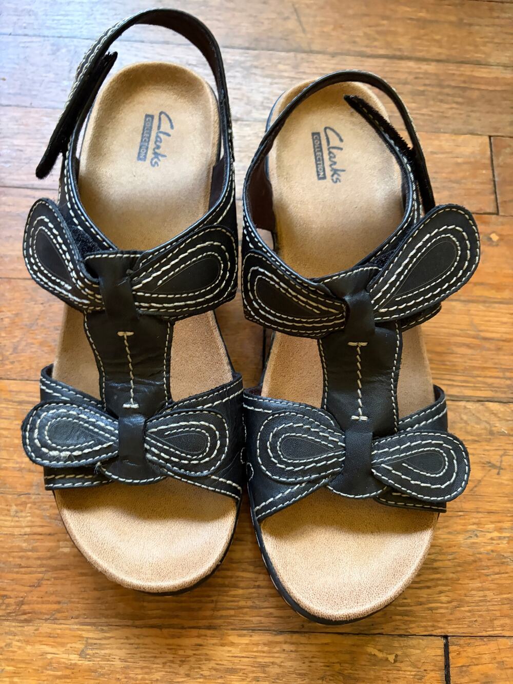 NWOT Clark's Levi Walnut Black Sandal Size 8.5 WIDE